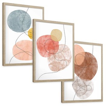 Zestaw obrazy w ramie, plakaty - abstrakcja,akwarele,linie - rama drewno