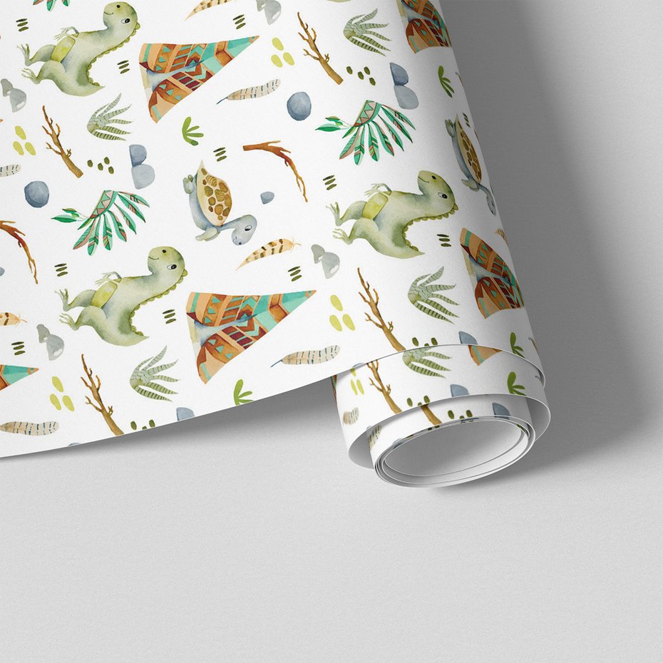 Tapeta - dziecięca, dinozaur, tipi, żółw