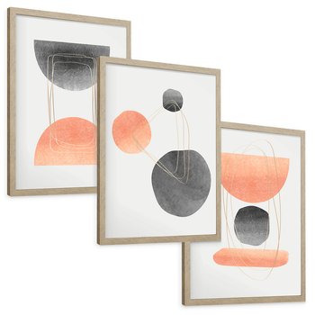 Zestaw obrazy w ramie, plakaty - abstrakcja, geometria, pastelowe - rama drewno