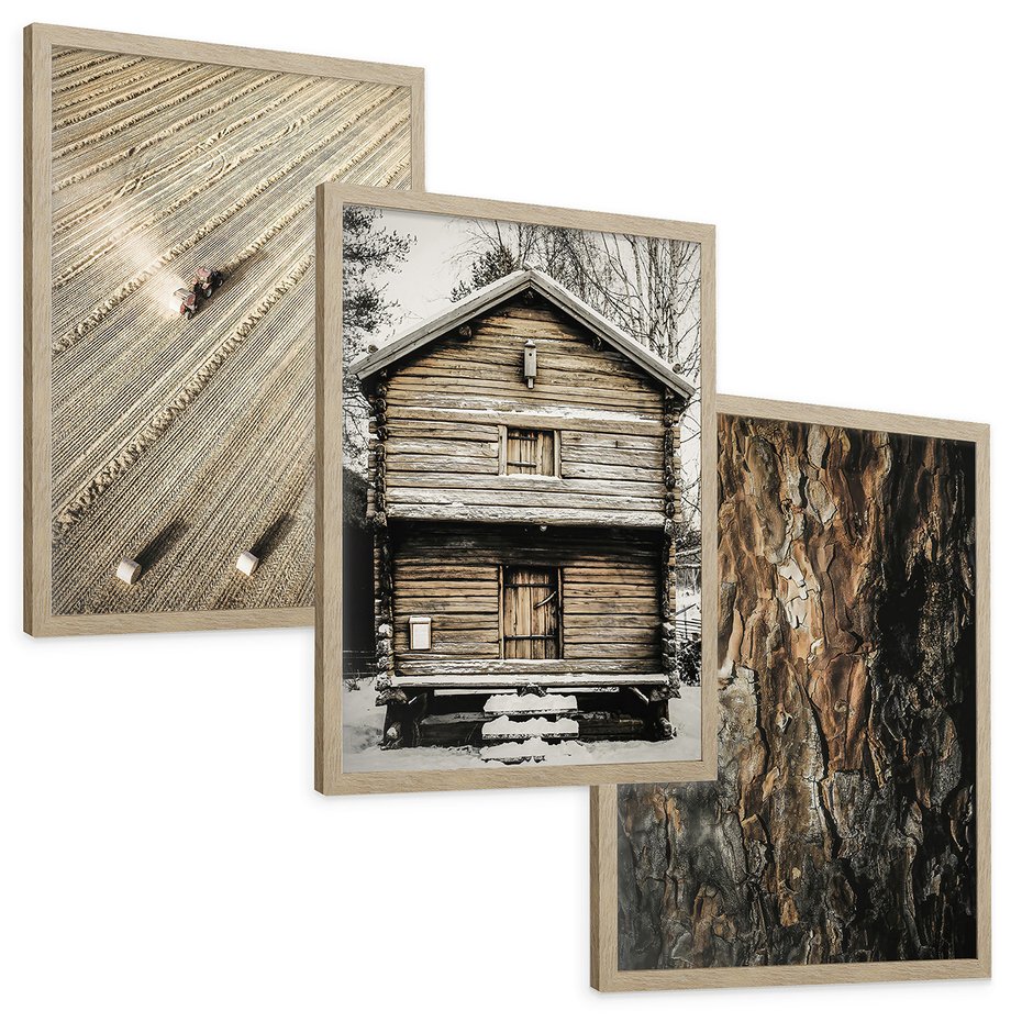 Zestaw obrazy w ramie, plakaty - ziemia, traktor, kora - rama drewno