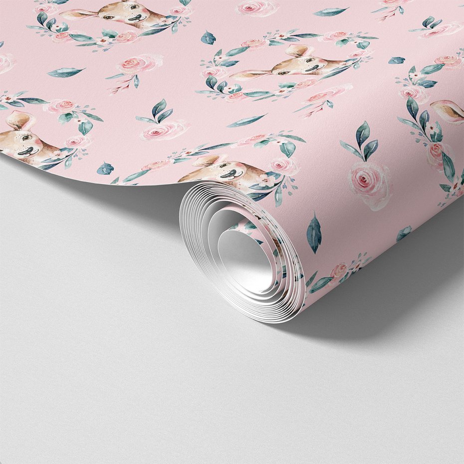Tapeta - dziecięca, sarna, róże, wieniec