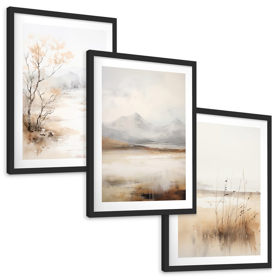 Zestaw obrazy w ramie, plakaty - krajobraz, abstrakcja, natura - rama czarna