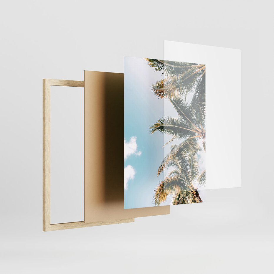 Zestaw obrazy w ramie, plakaty - palmy, morze, woda - rama drewno