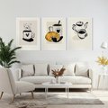 Zestaw obrazy w ramie, plakaty - kawa, filiżanka, croissant - rama biała