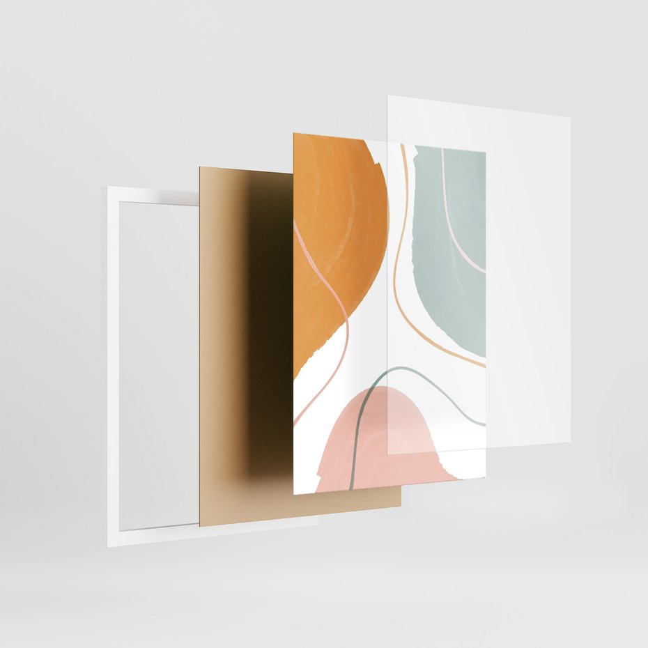 Zestaw obrazy w ramie, plakaty - abstrakcja, pastelowe, kształty - rama biała
