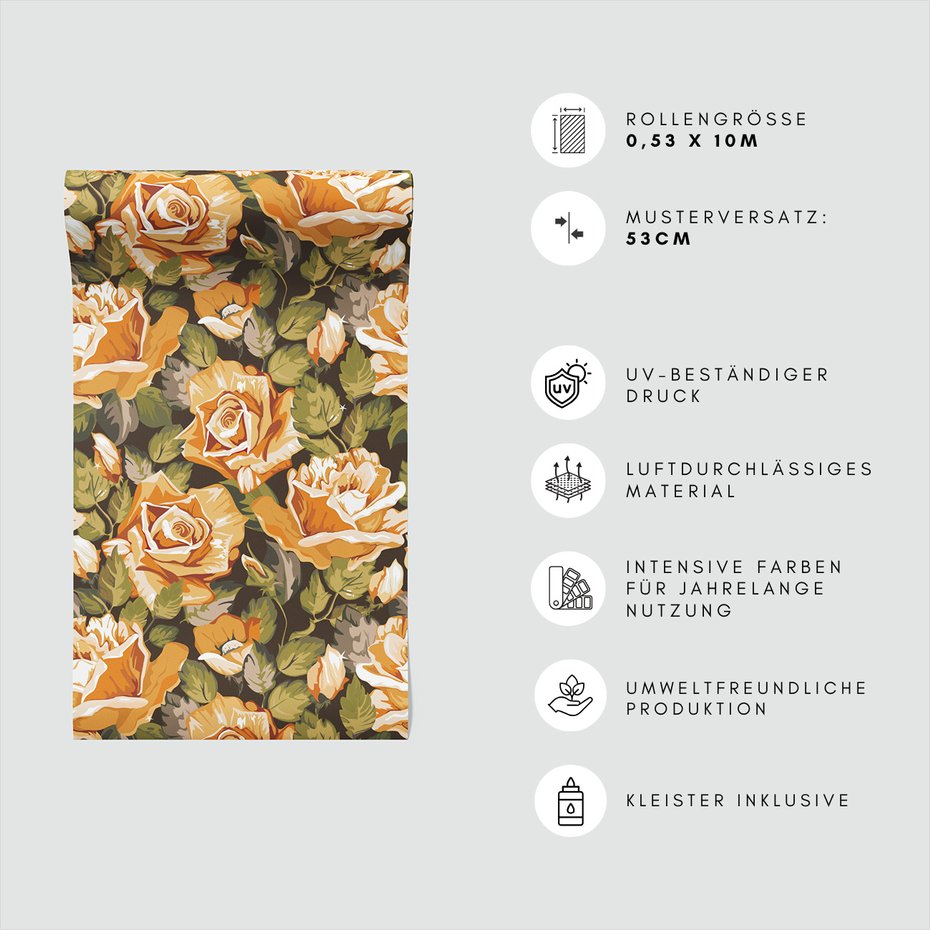 Tapeta - róże, liście, kompozycja