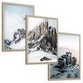 Zestaw obrazy w ramie, plakaty - góry, śnieg, zima - rama drewno