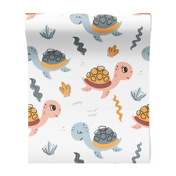 Tapeta - dziecięca, żółwie, tło, wzory