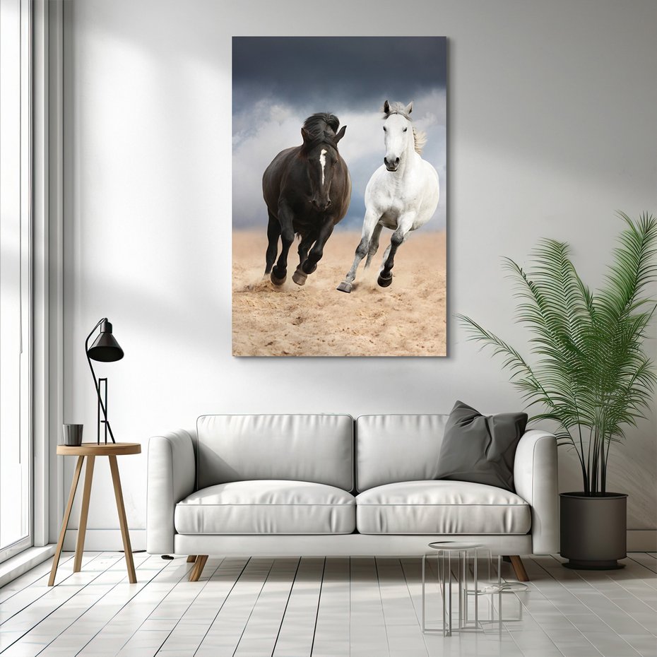 Obraz na płótnie - konie, galop, krajobraz