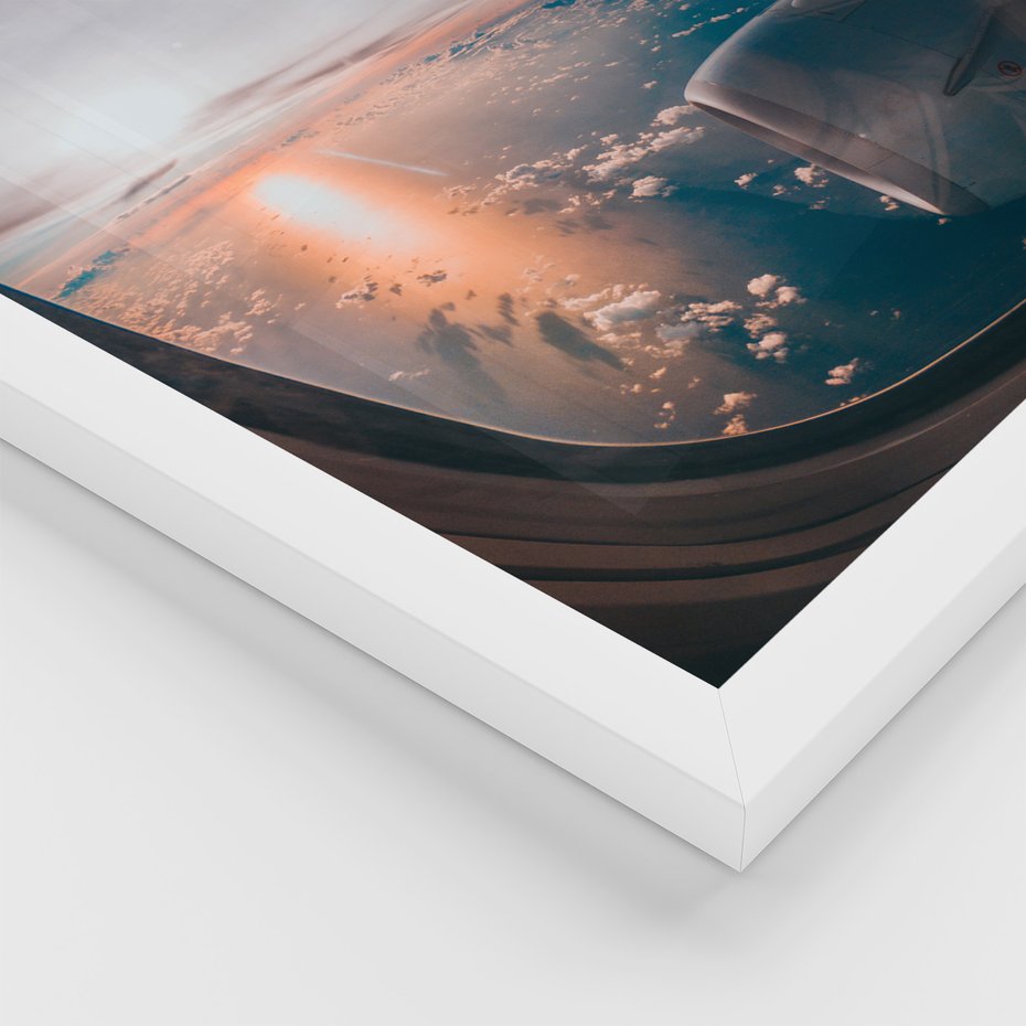 Zestaw obrazy w ramie, plakaty - samolot, niebo, podróż - rama biała