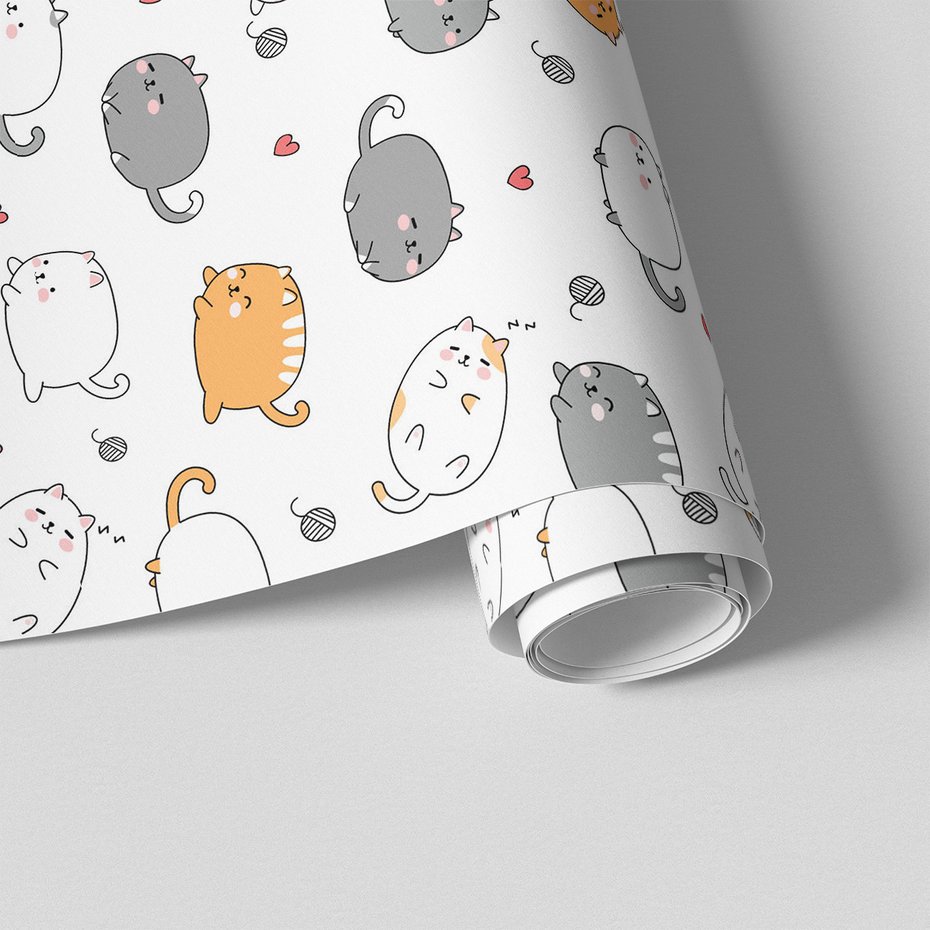 Tapeta - dziecięca, koty, serca, kłębek