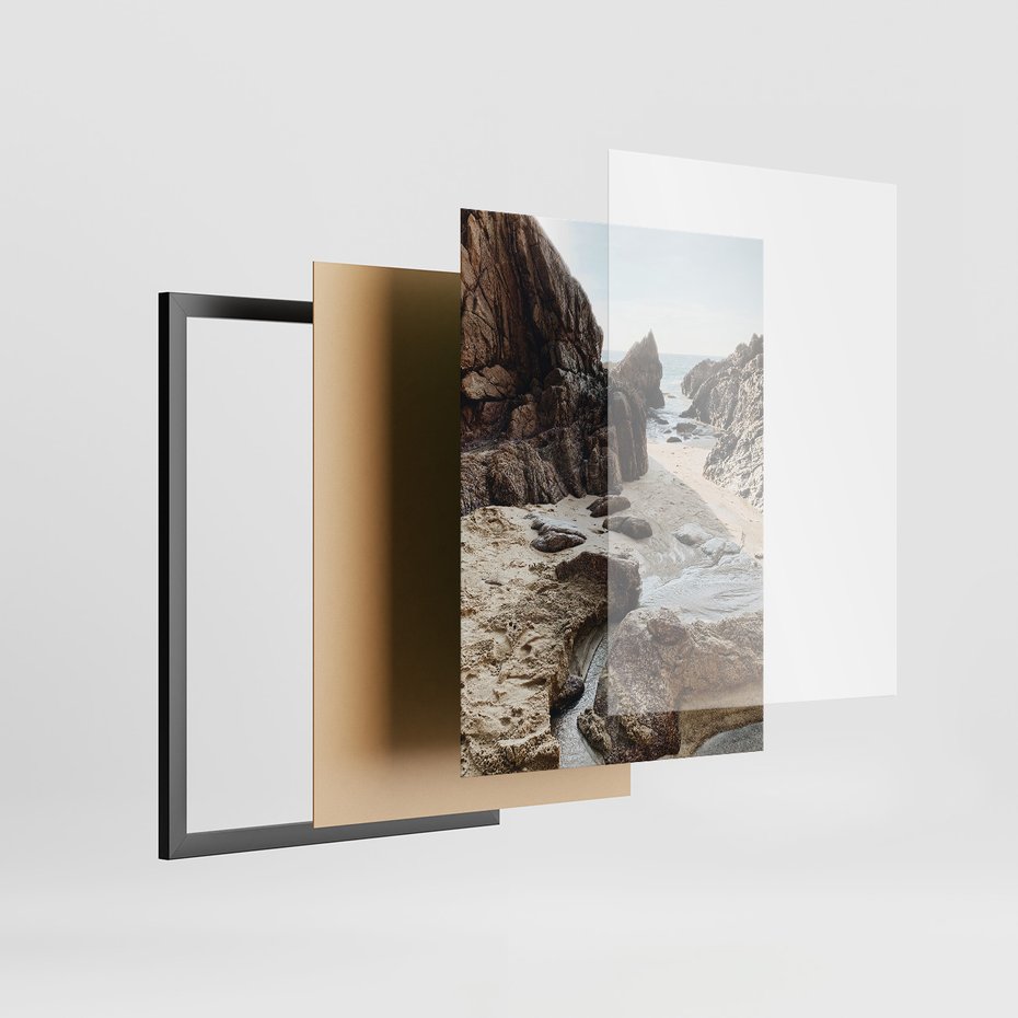 Zestaw obrazy w ramie, plakaty - plaża, morze, skały - rama czarna