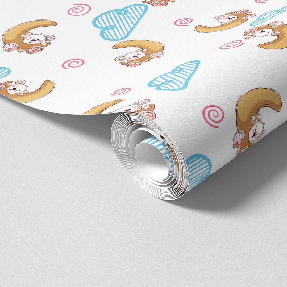 Tapeta - dziecięca, miś, księżyc, chmura