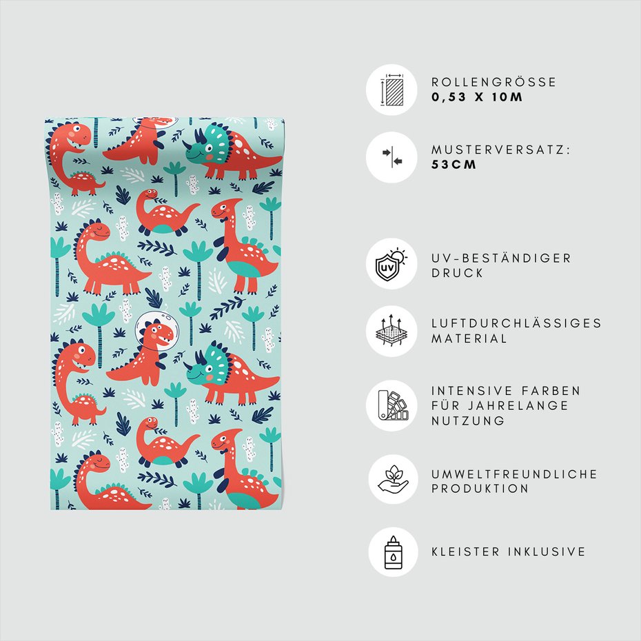 Tapeta - dziecięca, dinozaury, rośliny, tło