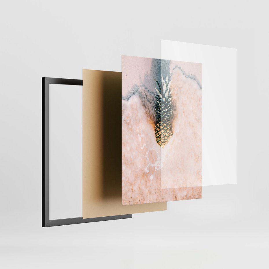 Zestaw obrazy w ramie, plakaty - ananas, plaża, kokosy - rama czarna