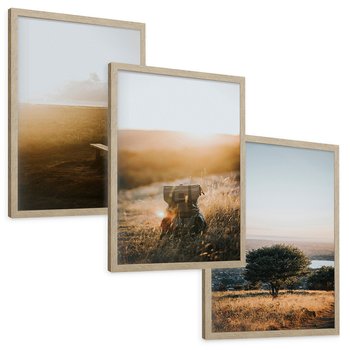Zestaw obrazy w ramie, plakaty - krajobraz, natura, zachód słońca - rama drewno