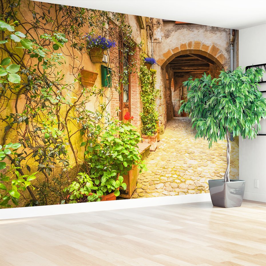 Fototapeta - uliczka, kwiaty, architektura