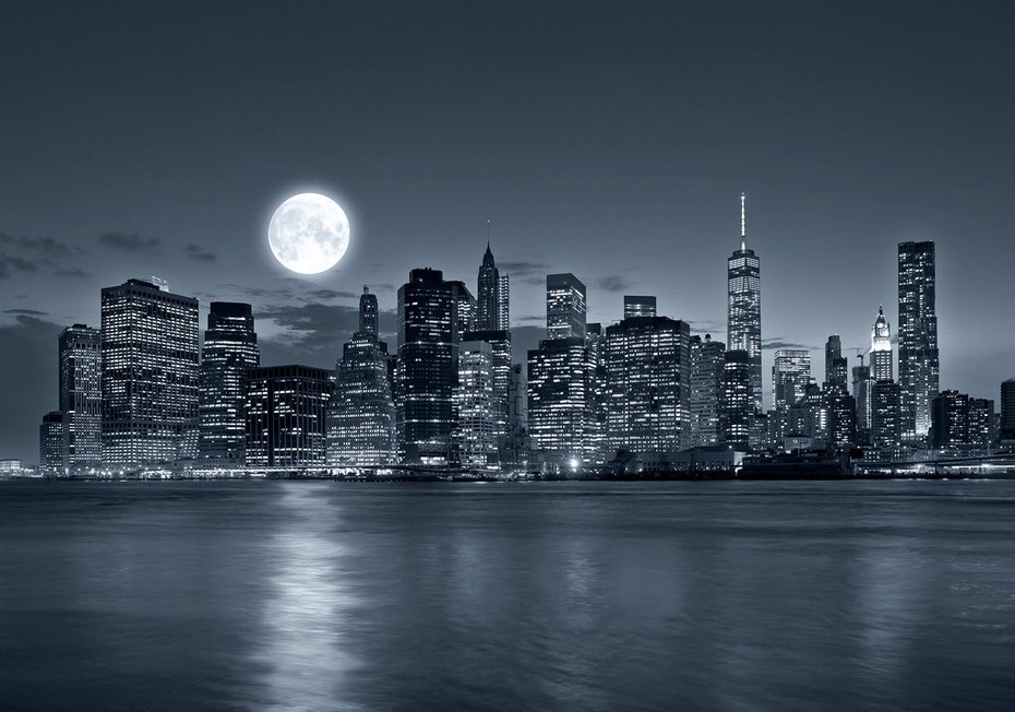 Fototapeta - miasto, noc, księżyc