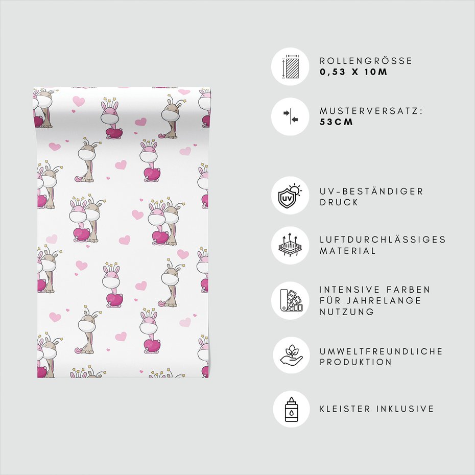 Tapeta - dziecięca, serca, postacie,