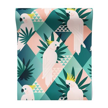 Tapeta - papuga, liście, trójkąty