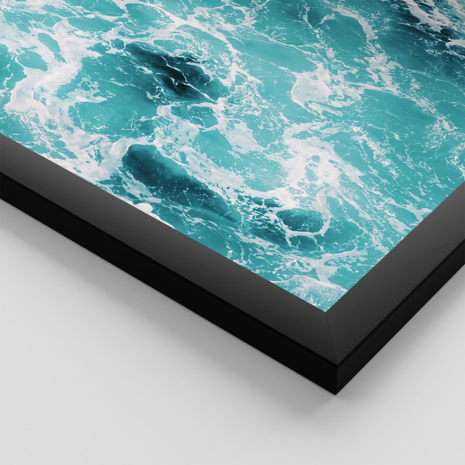 Zestaw obrazy w ramie, plakaty - woda, fale, turkusowy - rama czarna