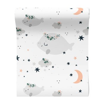 Tapeta - dziecięca, wieloryby, gwiazdy, księżyc