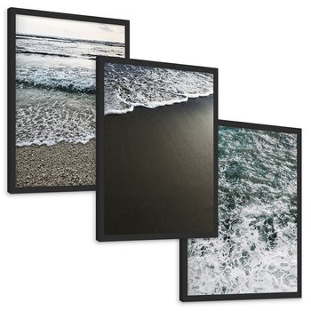 Zestaw obrazy w ramie, plakaty - morze, woda, plaża - rama czarna