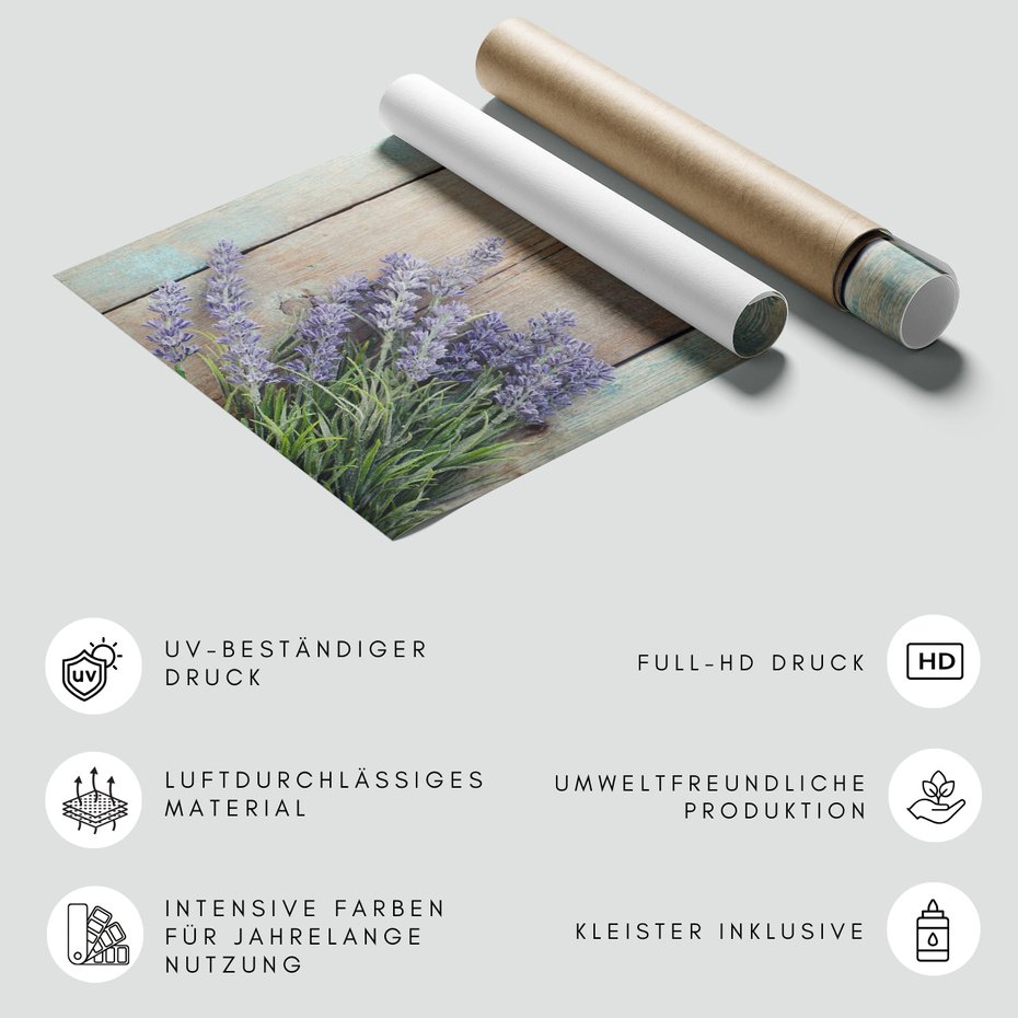 Fototapeta - lawenda, kwiaty, drewno