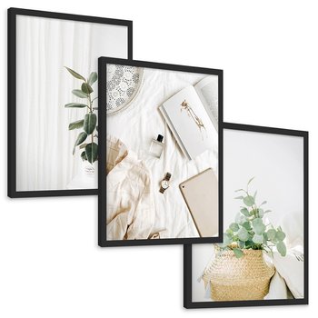 Zestaw obrazy w ramie, plakaty - rośliny, wnętrze, dekoracje - rama czarna