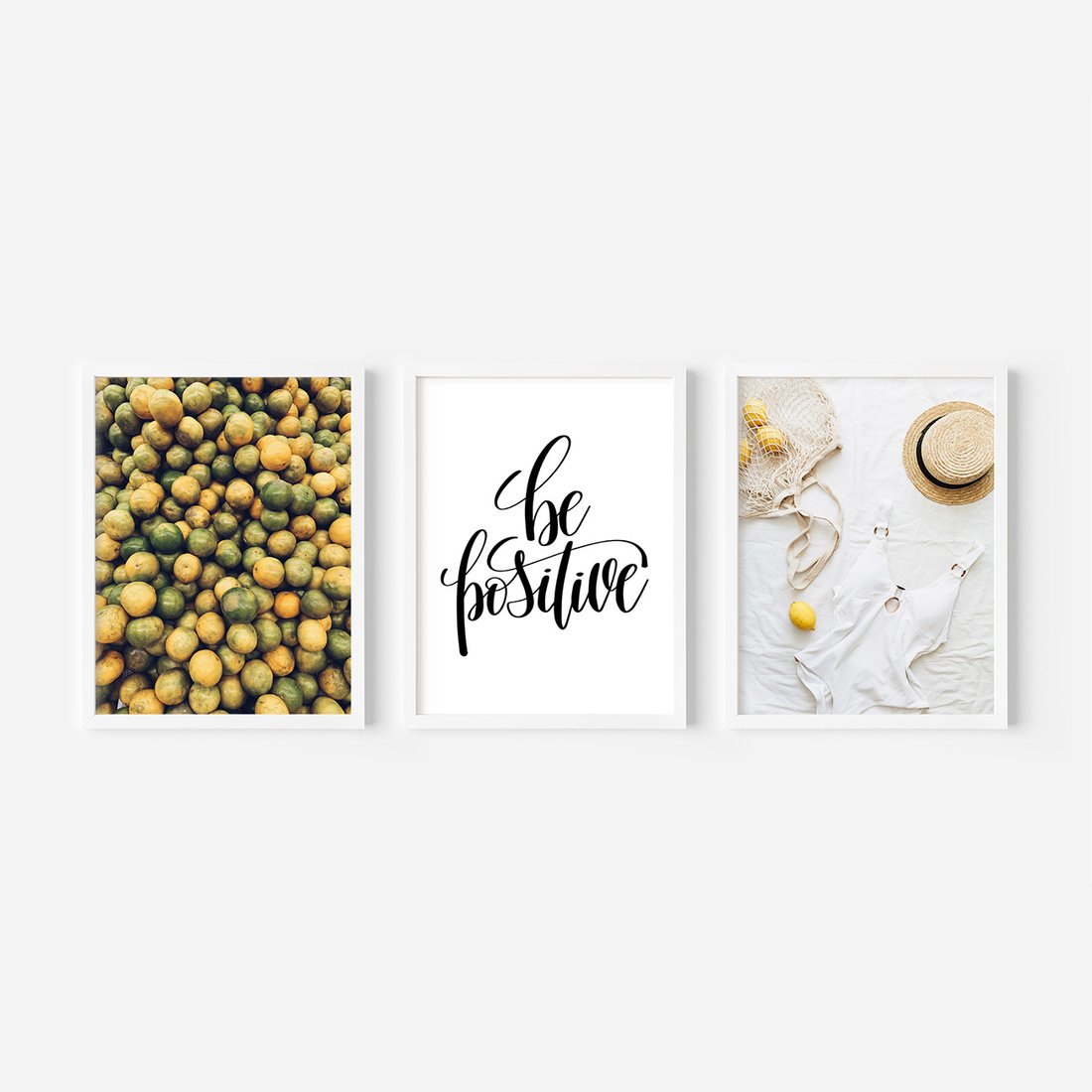 Zestaw obrazy w ramie, plakaty - owoce, cytryny, pozytywne - rama biała