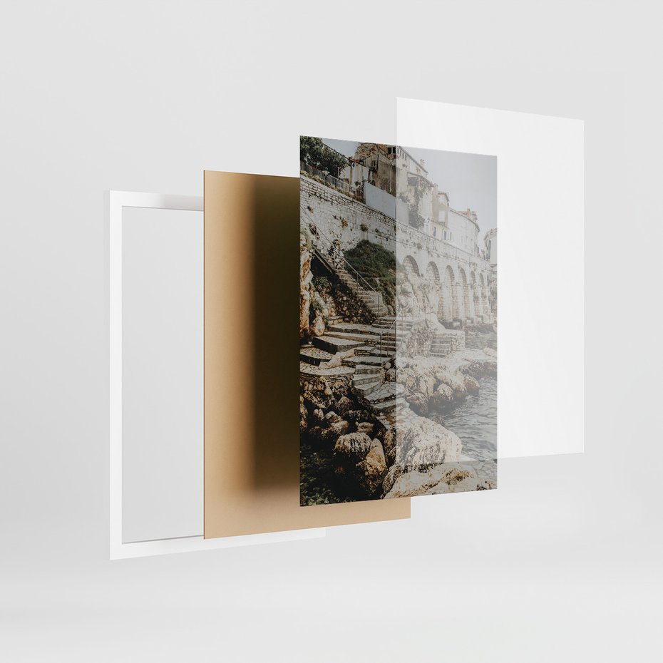 Zestaw obrazy w ramie, plakaty - miasto, port, morze - rama biała