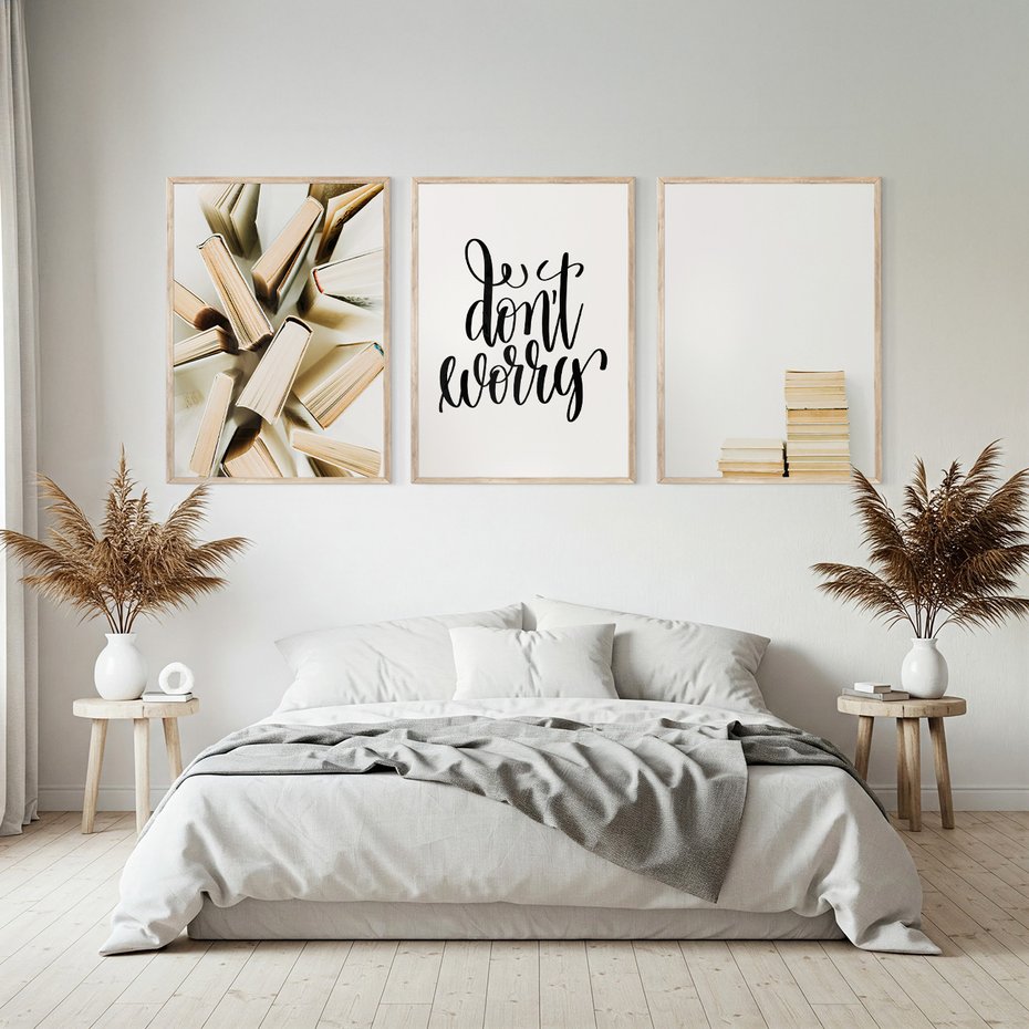 Zestaw obrazy w ramie, plakaty - książki, edukacja, tekst - rama drewno