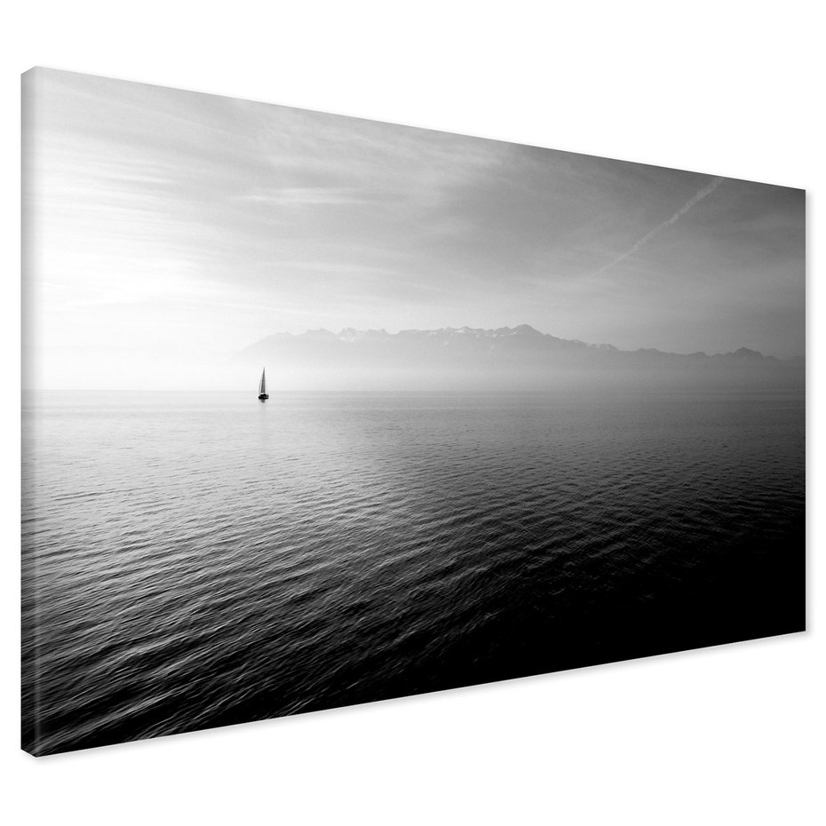 Obraz na płótnie - jezioro, góry, łódka