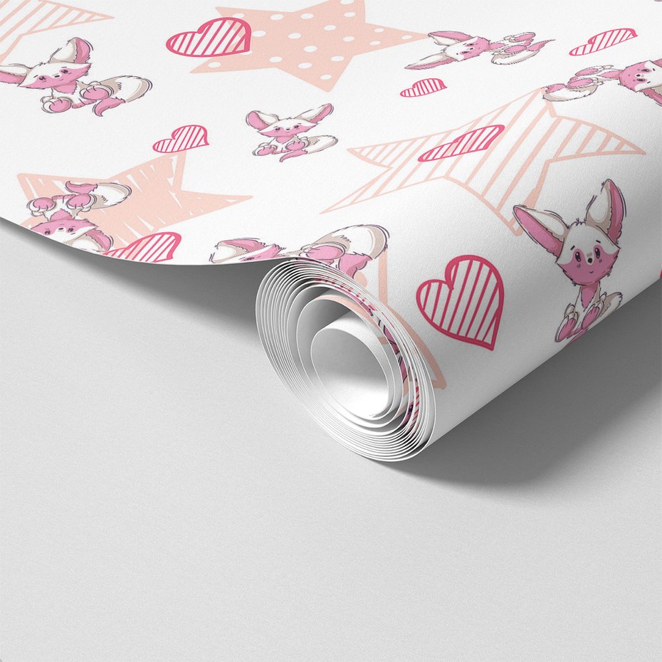 Tapeta - dziecięca, lis, gwiazda, serce