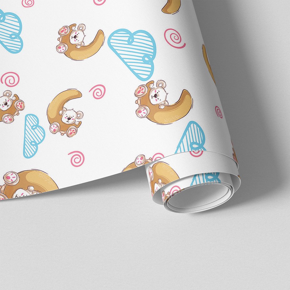 Tapeta - dziecięca, miś, księżyc, chmura