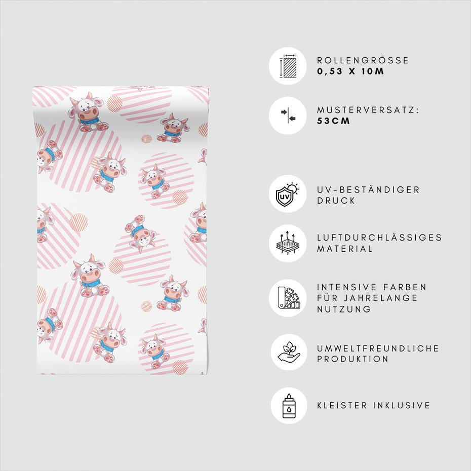 Tapeta - dziecięca, krowa, wzór, tło