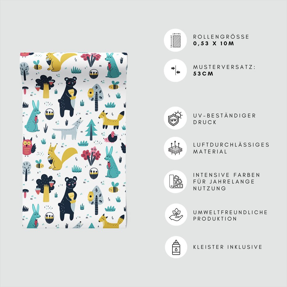 Tapeta - dziecięca, las, miód, zwierzęta