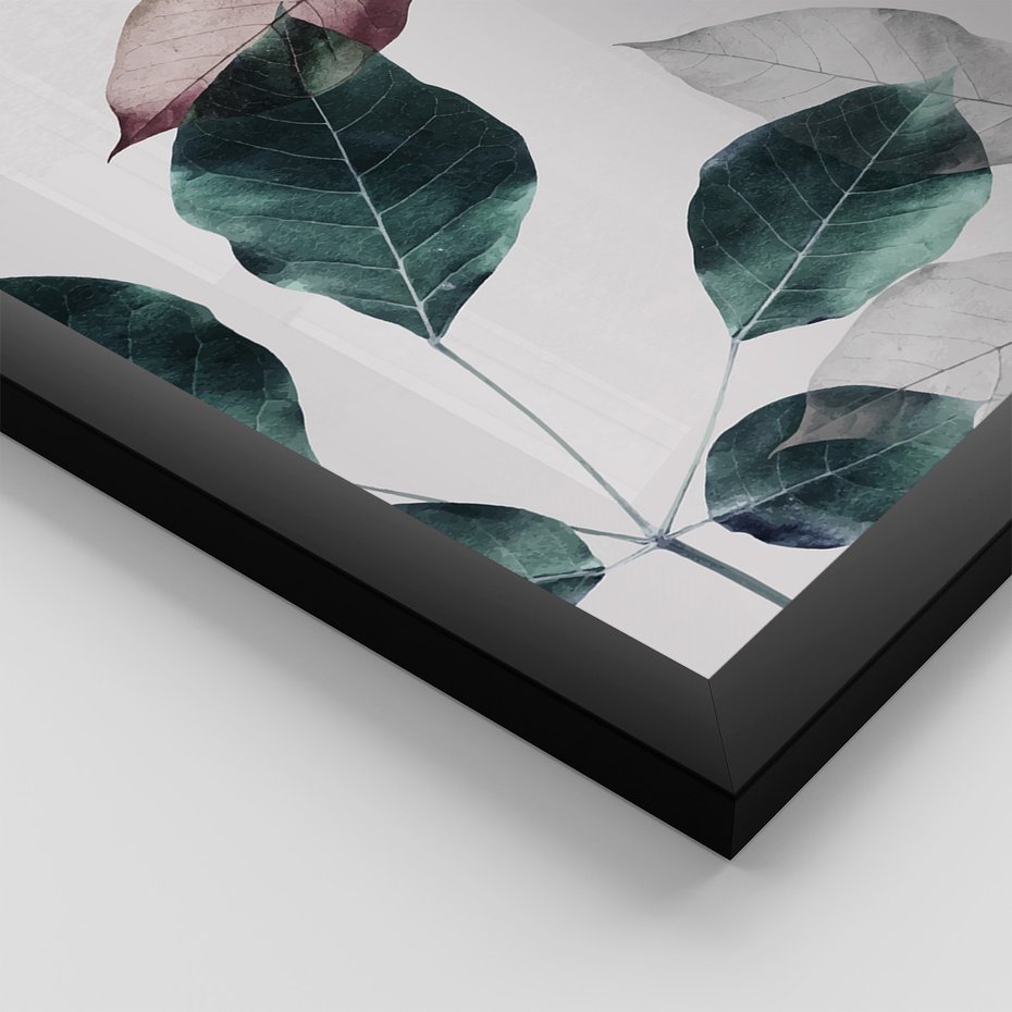 Zestaw obrazy w ramie, plakaty - liście, pastelowe, botaniczne - rama czarna