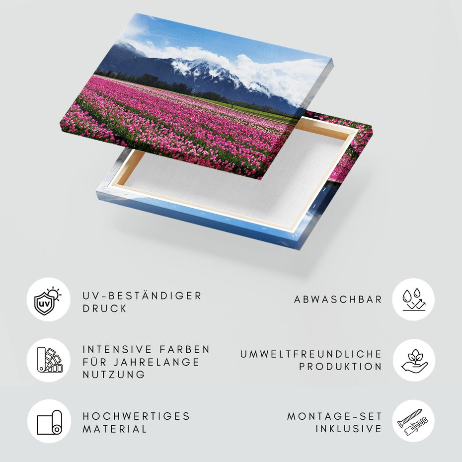 Obraz na płótnie - tulipany, kwiaty, góry