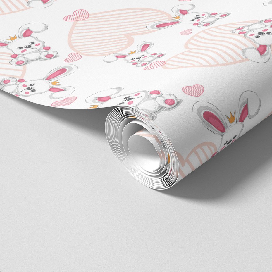 Tapeta - dziecięca, królik, serce, korona