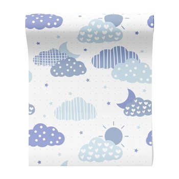 Tapeta - dziecięca, chmury, gwiazdy, księżyc