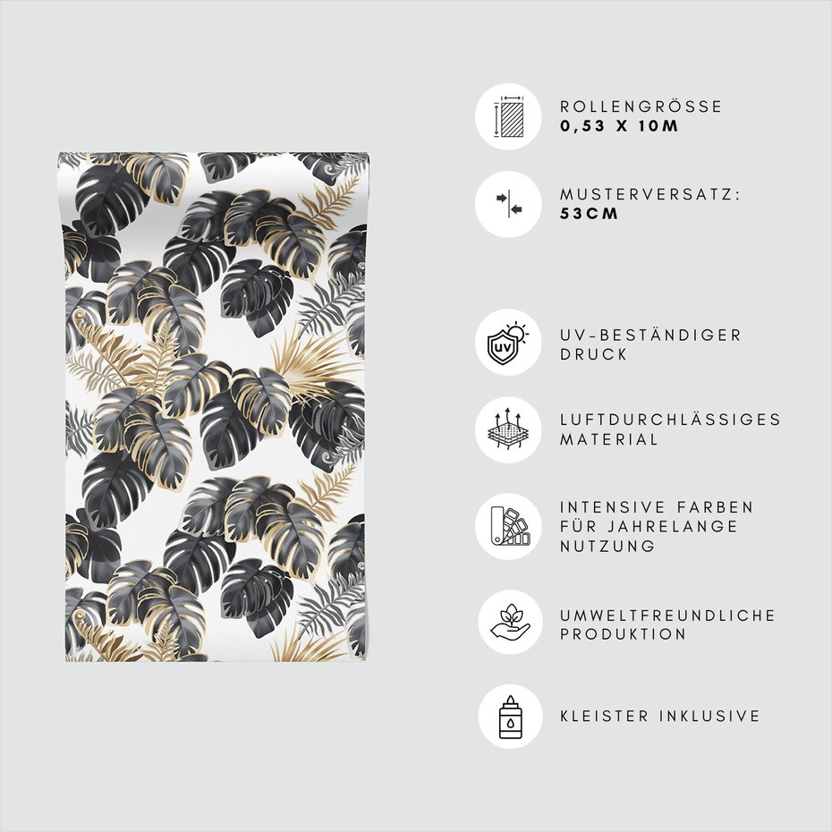 Tapeta - liście, monstera, ornamenty