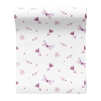 Tapeta - kwiaty, motyle, kropki