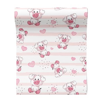 Tapeta - dziecięca, świnka, serca, kropki