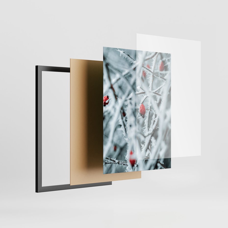 Zestaw obrazy w ramie, plakaty - zima, śnieg, mróz - rama czarna