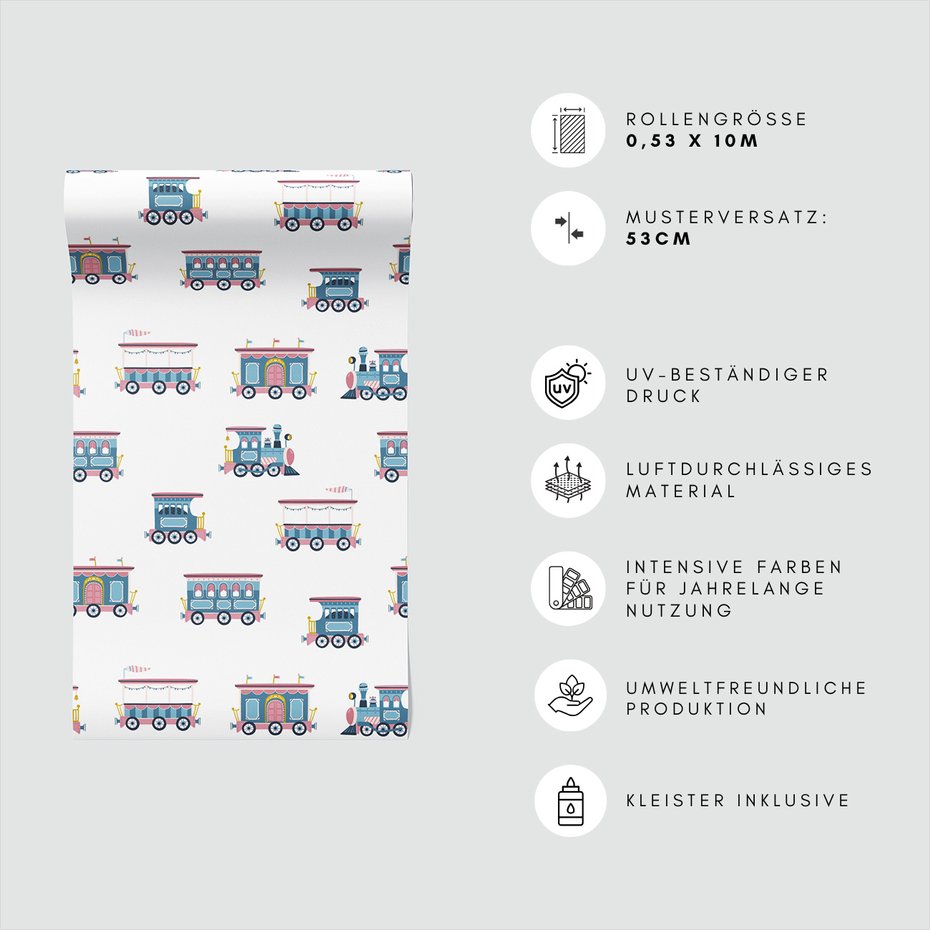 Tapeta - dziecięca, pociągi, wagony,