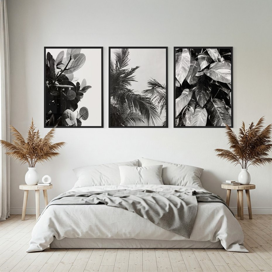 Zestaw obrazy w ramie, plakaty - liście, rośliny, natura - rama czarna