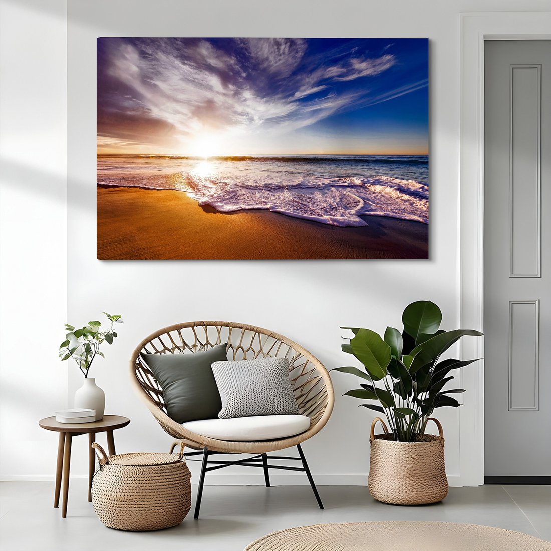 Obraz na płótnie - morze, plaża, zachód słońca