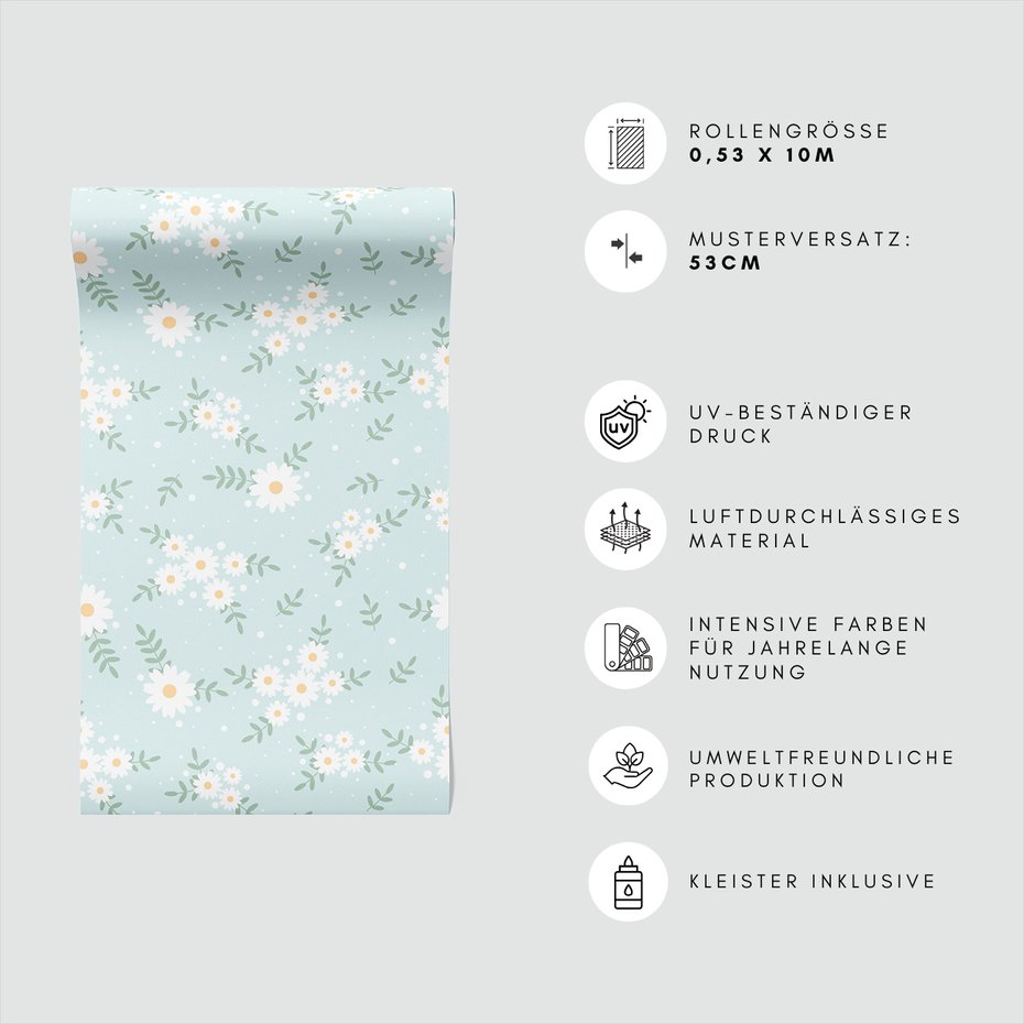 Tapeta - kwiaty, liście, kropki