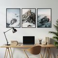 Zestaw obrazy w ramie, plakaty - góry, śnieg, zima - rama czarna